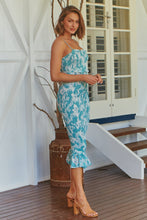 Load image into Gallery viewer, Ceres Shirred Aqua Floral Midi Dress