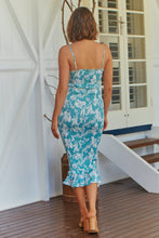 Load image into Gallery viewer, Ceres Shirred Aqua Floral Midi Dress
