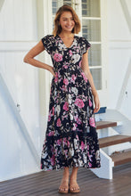 Load image into Gallery viewer, Augustina Black/Pink Floral Button Front Maxi Dress