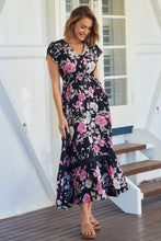 Load image into Gallery viewer, Augustina Black/Pink Floral Button Front Maxi Dress