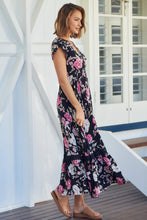 Load image into Gallery viewer, Augustina Black/Pink Floral Button Front Maxi Dress