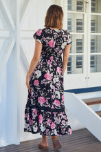 Load image into Gallery viewer, Augustina Black/Pink Floral Button Front Maxi Dress