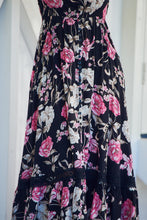 Load image into Gallery viewer, Augustina Black/Pink Floral Button Front Maxi Dress