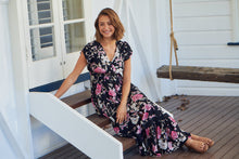 Load image into Gallery viewer, Augustina Black/Pink Floral Button Front Maxi Dress