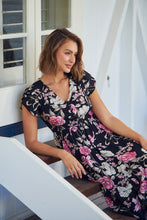 Load image into Gallery viewer, Augustina Black/Pink Floral Button Front Maxi Dress