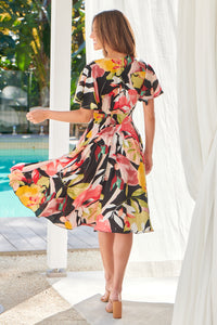Carina Watermelon/Multi Floral Print Short Sleeve Dress
