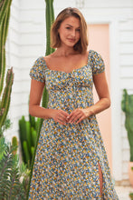 Load image into Gallery viewer, Sarah Blue Yellow Multi Cap Sleeve Dress