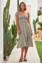 Load image into Gallery viewer, Sarah Blue Yellow Multi Cap Sleeve Dress