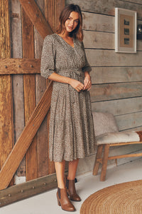 Luciana 1/2 Sleeve Coffee Print Tiered Dress
