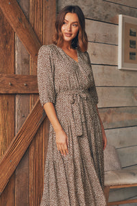 Luciana 1/2 Sleeve Coffee Print Tiered Dress