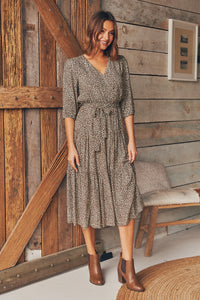 Luciana 1/2 Sleeve Coffee Print Tiered Dress