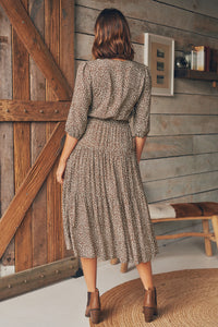 Luciana 1/2 Sleeve Coffee Print Tiered Dress