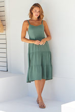 Load image into Gallery viewer, Nora S/less Sage Linen Blend Tiered Midi Dress