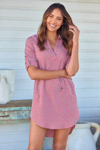 Siara Red Gingham Long Sleeve Shirt Dress