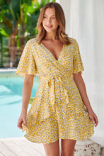 Load image into Gallery viewer, Callie Yellow Floral Short Sleeve Tie Waist Dress