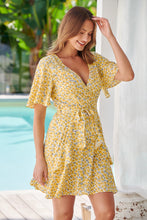 Load image into Gallery viewer, Callie Yellow Floral Short Sleeve Tie Waist Dress