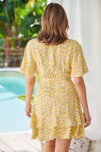 Load image into Gallery viewer, Callie Yellow Floral Short Sleeve Tie Waist Dress