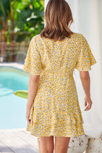 Load image into Gallery viewer, Callie Yellow Floral Short Sleeve Tie Waist Dress