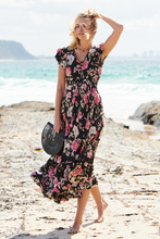 Load image into Gallery viewer, Augustina Black/Pink Floral Button Front Maxi Dress