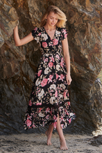 Load image into Gallery viewer, Augustina Black/Pink Floral Button Front Maxi Dress