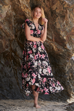 Load image into Gallery viewer, Augustina Black/Pink Floral Button Front Maxi Dress