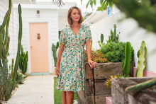 Load image into Gallery viewer, Dohar Cap Sleeve Multi Green Floral Button Front Dress