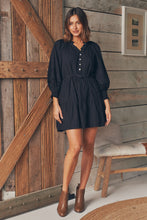 Load image into Gallery viewer, Chicago Long Sleeve Button Front Black Dress