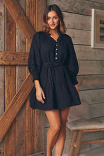 Load image into Gallery viewer, Chicago Long Sleeve Button Front Black Dress