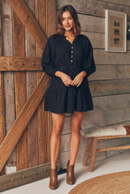 Load image into Gallery viewer, Chicago Long Sleeve Button Front Black Dress