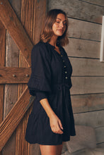 Load image into Gallery viewer, Chicago Long Sleeve Button Front Black Dress