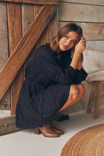 Load image into Gallery viewer, Chicago Long Sleeve Button Front Black Dress