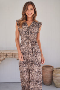 Trissa Animal Light Beige Print Maxi Dress
