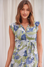 Load image into Gallery viewer, Maggie Green/Navy Bold Leaf Print Print Midi Dress