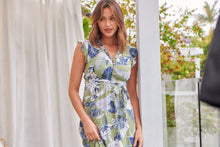 Load image into Gallery viewer, Maggie Green/Navy Bold Leaf Print Print Midi Dress