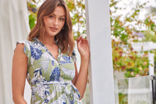 Load image into Gallery viewer, Maggie Green/Navy Bold Leaf Print Print Midi Dress