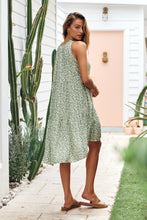 Load image into Gallery viewer, Rebecca High Neck Tiered Green Floral Dress