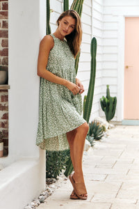 Rebecca High Neck Tiered Green Floral Dress