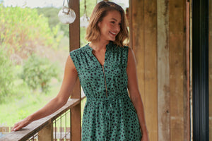 Alma Green/Black Zip Front Dress