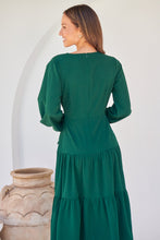 Load image into Gallery viewer, Keesha Emerald Cross Over Side Long Sleeve Tie Maxi Dress