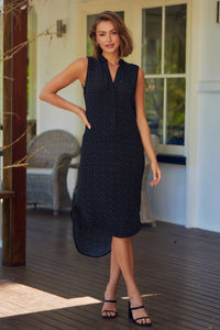 Xenia Black Print Pocket Front Dress