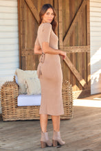Load image into Gallery viewer, Mateo Tan 3/4 Sleeve Knit Button Front Dress