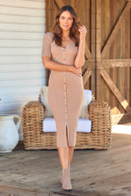 Load image into Gallery viewer, Mateo Tan 3/4 Sleeve Knit Button Front Dress