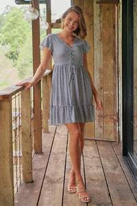 Violetta Navy/White Check Button Front Dress