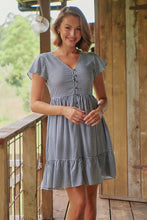 Load image into Gallery viewer, Violetta Navy/White Check Button Front Dress