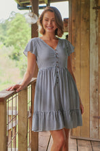 Load image into Gallery viewer, Violetta Navy/White Check Button Front Dress