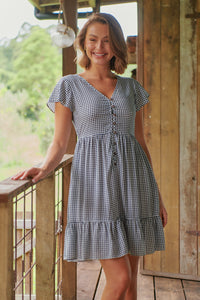 Violetta Navy/White Check Button Front Dress