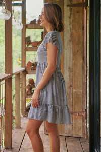 Violetta Navy/White Check Button Front Dress