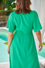 Load image into Gallery viewer, Keira Shamrock Green Tie Waist Embroided Maxi Dress