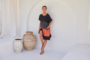 Madeline Black/Melon Polka Smock Pocket Dress