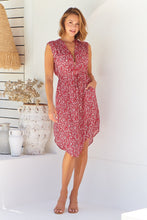 Load image into Gallery viewer, Cleo Midi Red Floral Zip Front Dress